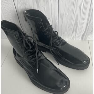 Zara Lace Up Patent Leather Combat Boots - Size 41 (10/10.5)
